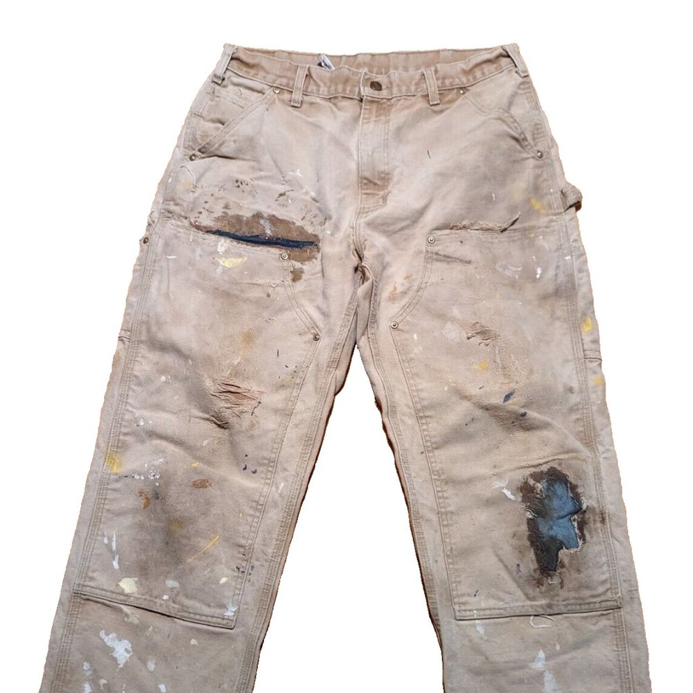 Vtg Carhartt B01 BRN Duck Double Knee Distressed Work Pants Size 32x28